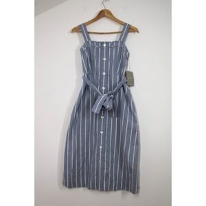 NWT Everlane 00 Blue White Stripe Tie Belt Cotton Apron Tank Dress